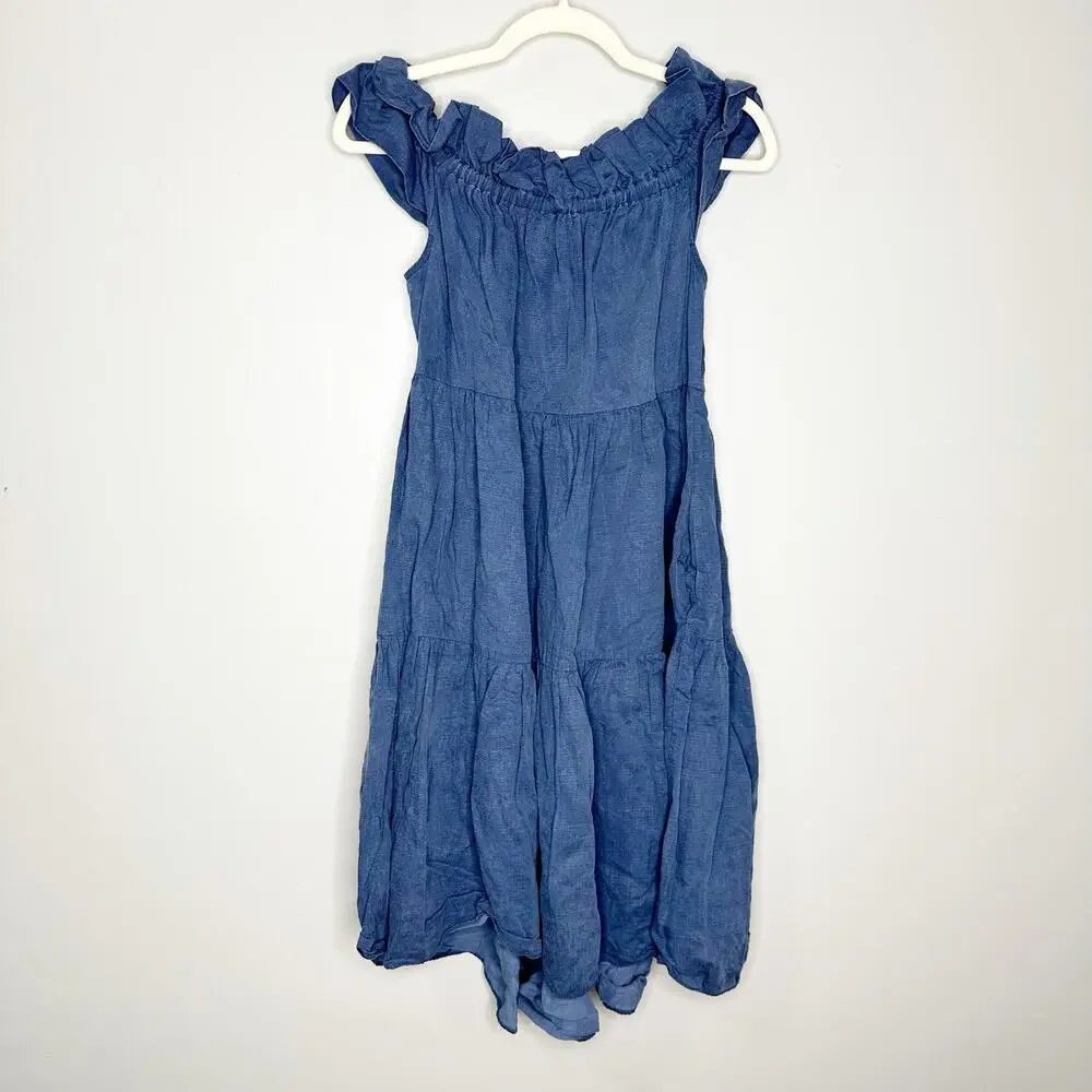 Ulla Johnson Off Shoulder Linen Chambray Tiered Midi Dress Size 4 - Picture 2 of 8